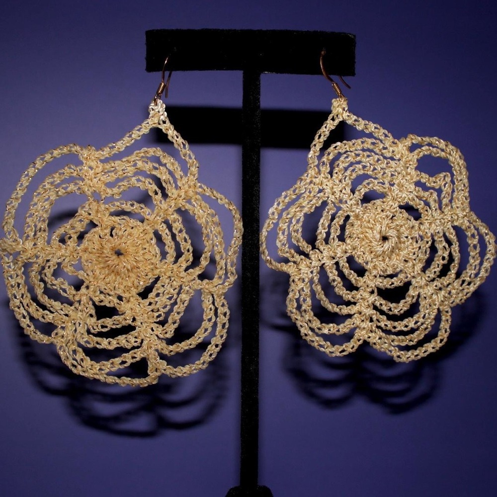 Elegant Gold Crochet Flower Earrings